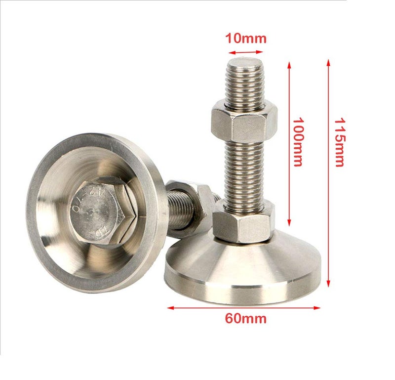 Hyever Leveling Screw Leg Heavy Duty Carbon Steel Nickel Plated 4" Adjustable Feet Leveler for Furniture Mechanical Equipment Pack of 2 - Image 4